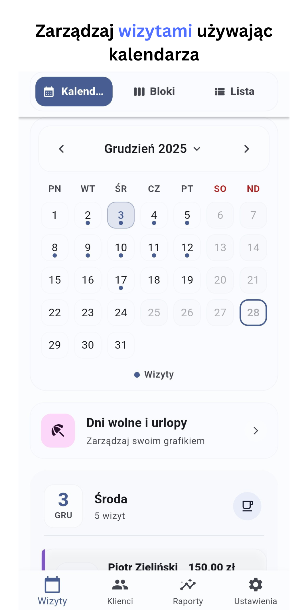 Zrzut ekranu aplikacji GabinetPro